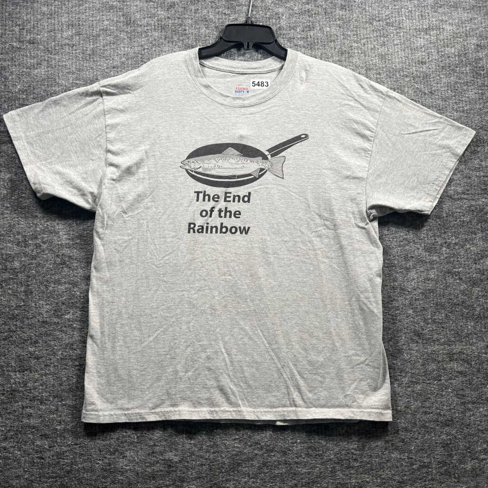 Hanes Beefy-T Mens XL Gray Graphic Tee The End of the Rainbow Drinking Humor